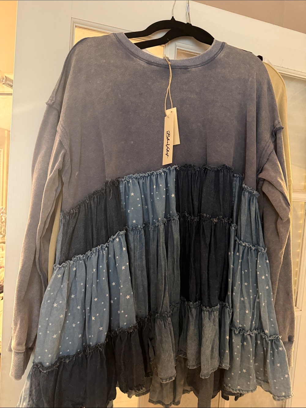 Blue velvet Tiered Ruffle Star denimTop